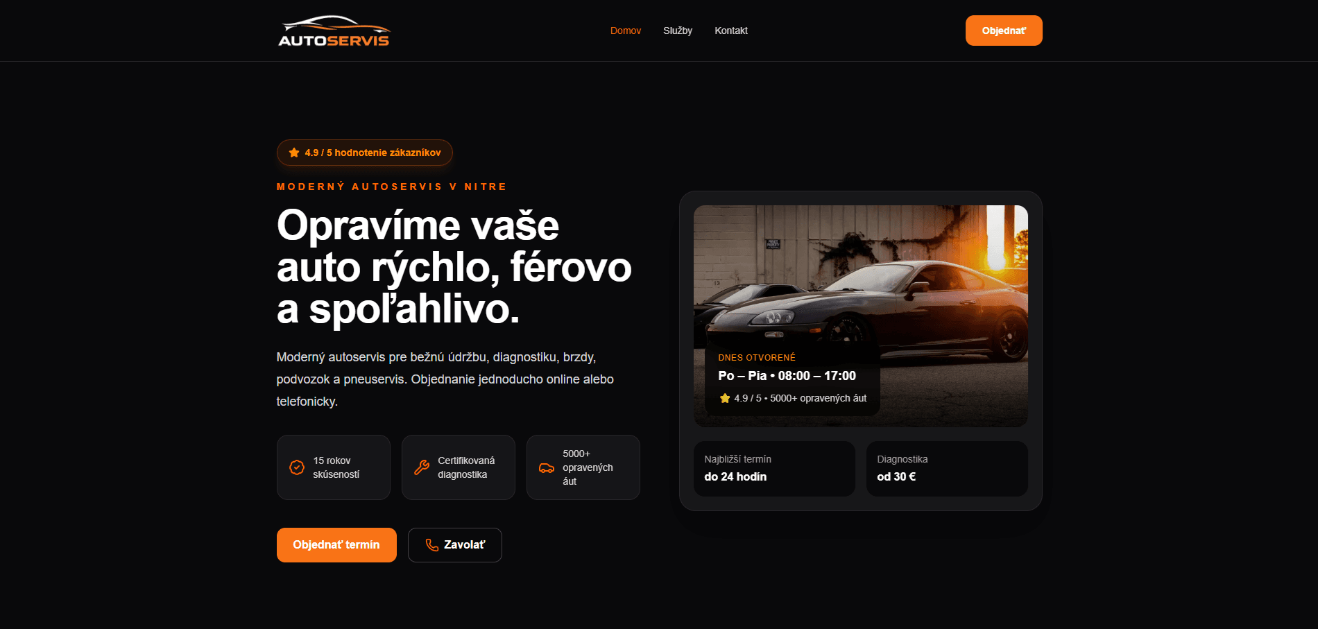 Screenshot projektu Autoservis